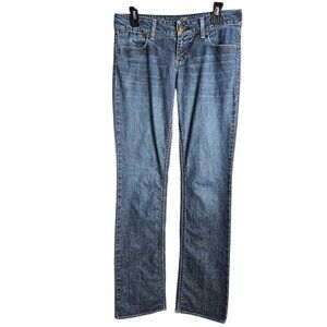 Women's AMERICAN EAGLE 77 Straight Leg Jeans Pants MEDIUM BLUE size 6 Mid Rise